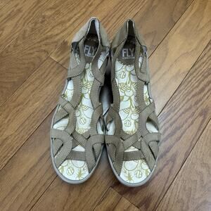 FLY LONDON Yadi Taupe Leather Slip On Wedge Sandals, Women’s 8.5 US / 39 EU